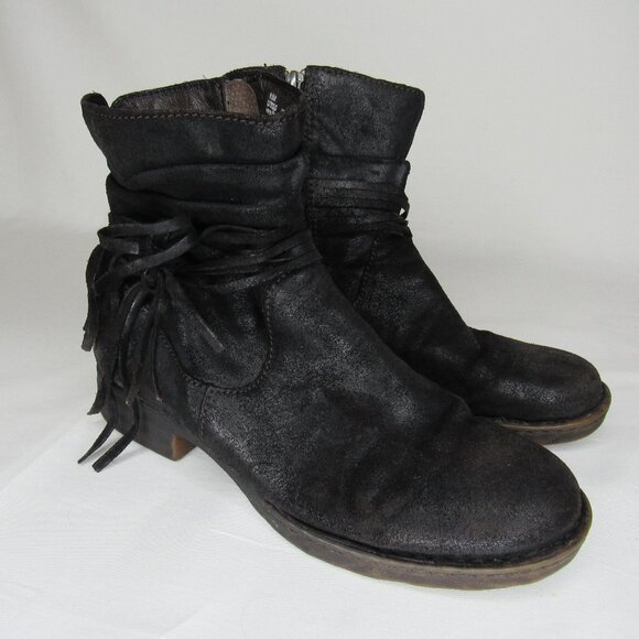 Born Shoes - Born Black Oiled Leather Slouch Ankle Boots Women's 9.5